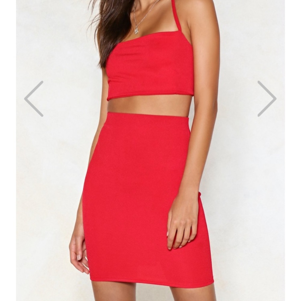 Two Hot Two Handle Halter Top and Mini Skirt Set